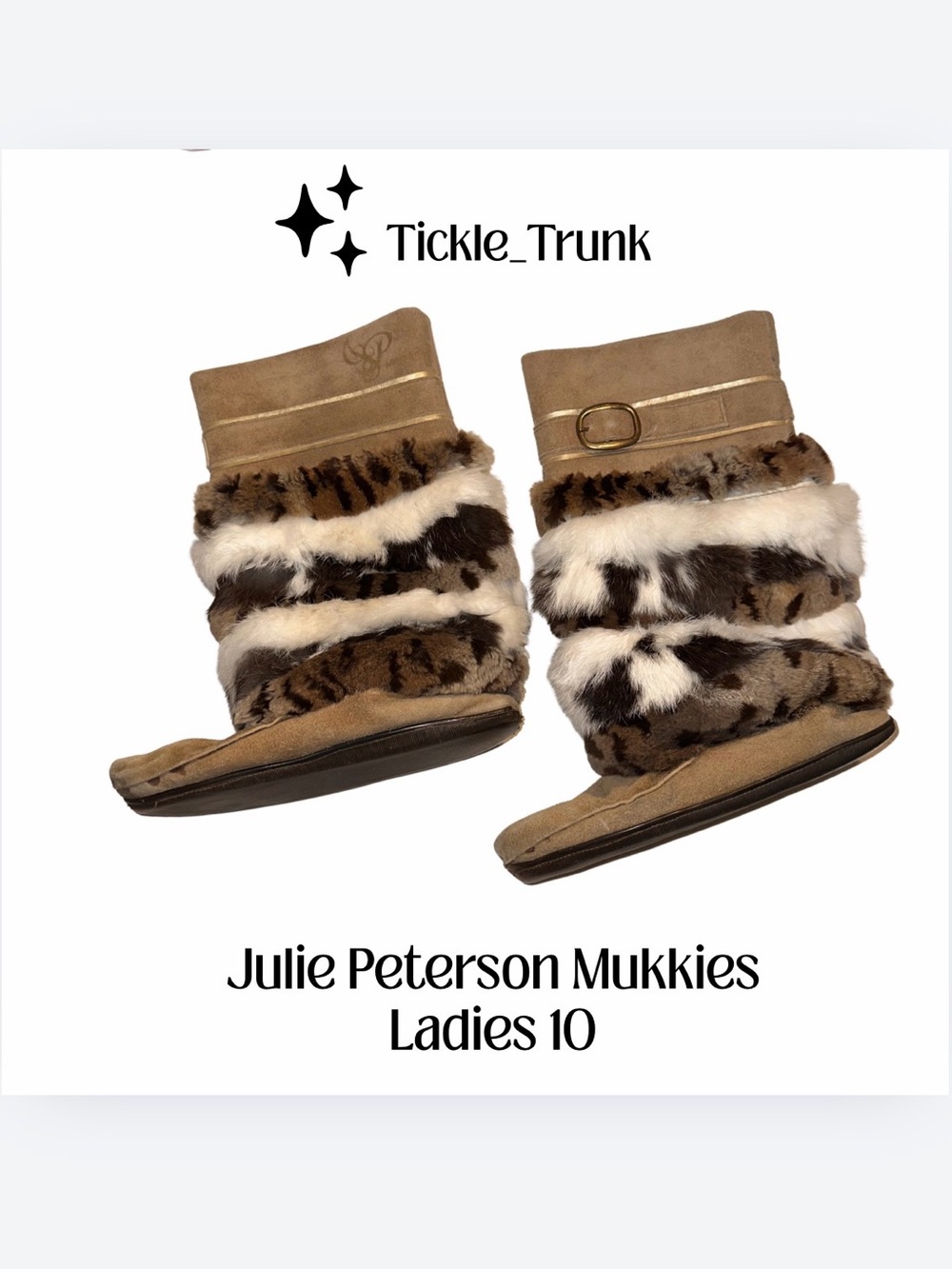 Julie Pederson Sz 10 Mukkies Rabbit Fur Trim Suede Mukluks Made in Winnipeg